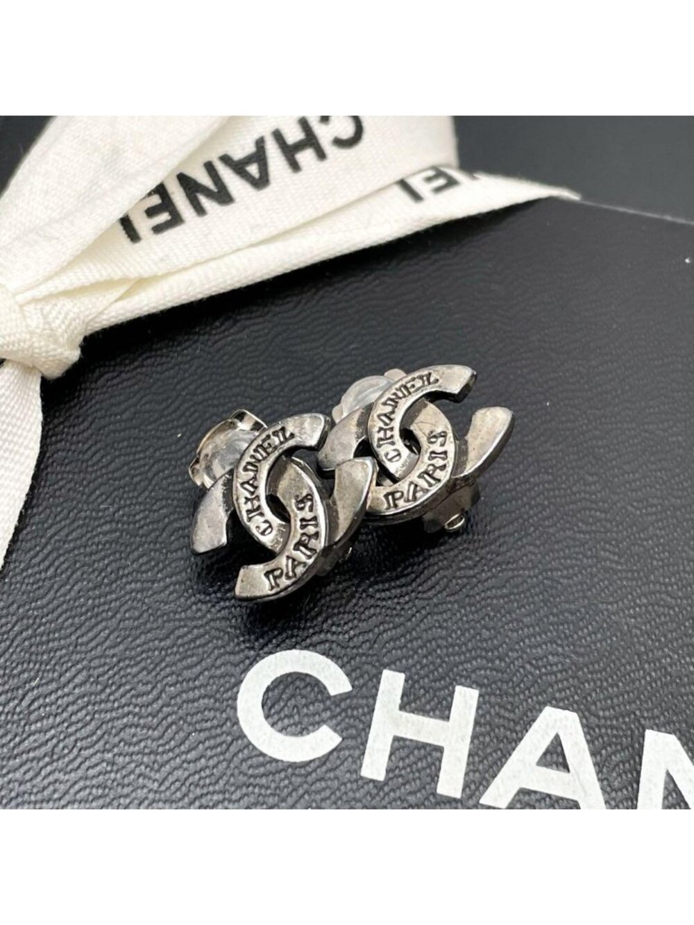 Chanel CC Logo Earrings Silver Icon Here